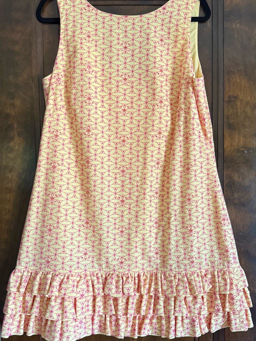 Lilly  Pulitzer Yellow & Pink Eyelet Ruffle Hem Dress